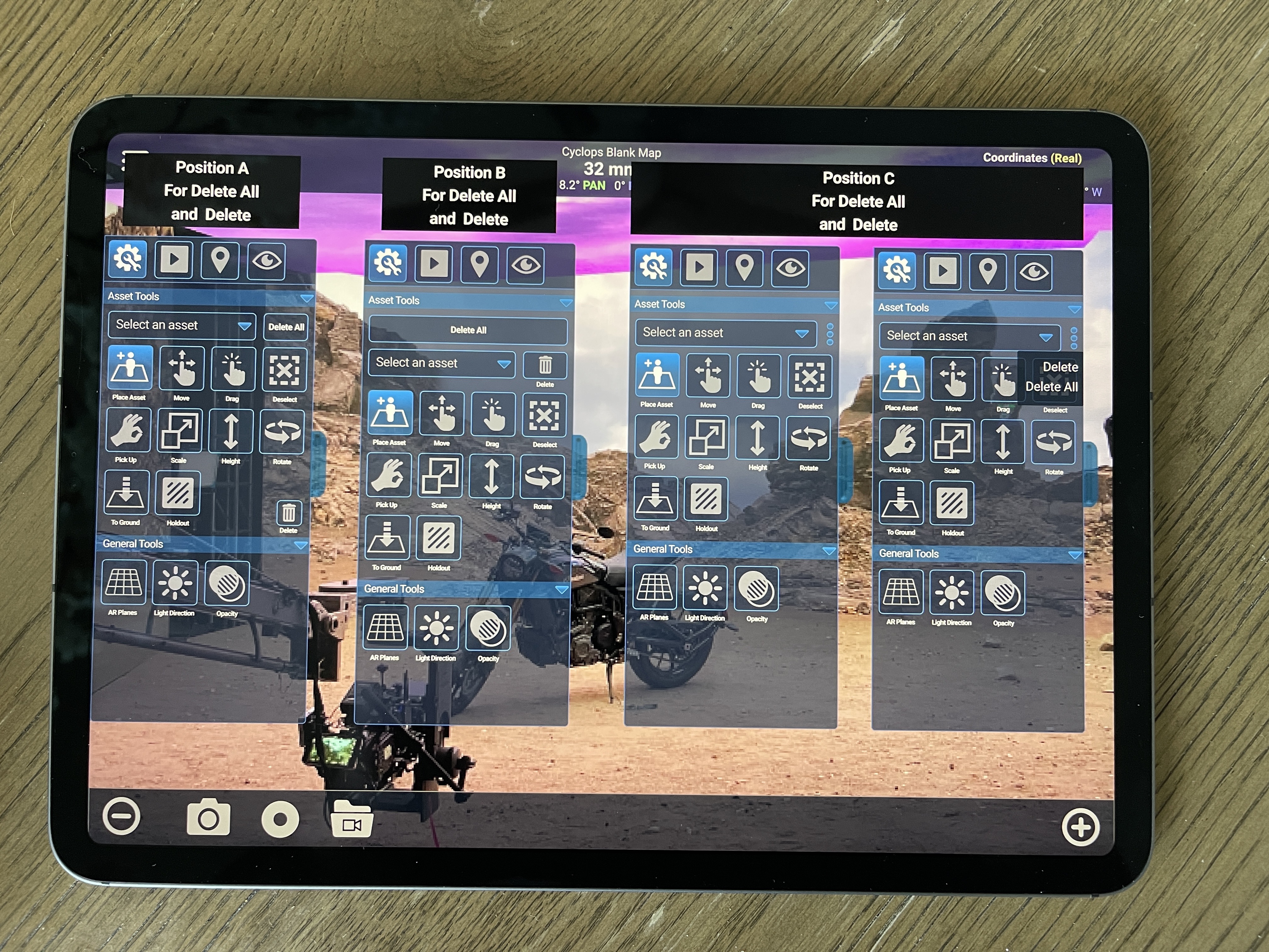Cyclops AR on iPad — A, B, and C left roll-out navigation placement